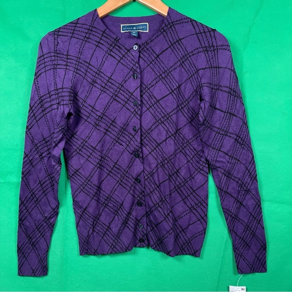 Purple Plaid Cardigan by Karen Scott Size PP - Picture 1 of 5